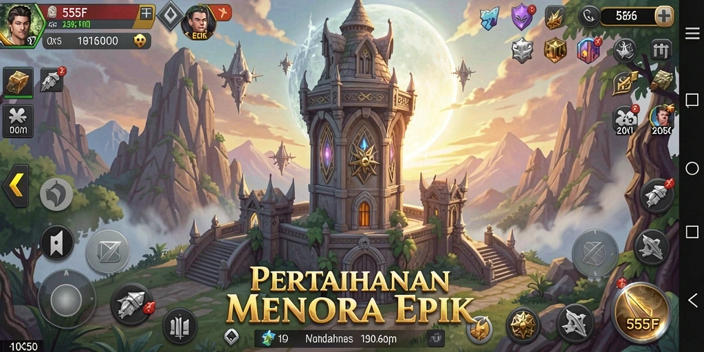 Screenshot yang menampilkan gameplay menarik dari 555F Tower Defense.