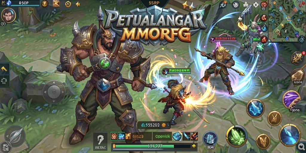 Screenshot gameplay 55RP menampilkan aksi epik dalam pertempuran MMORPG.