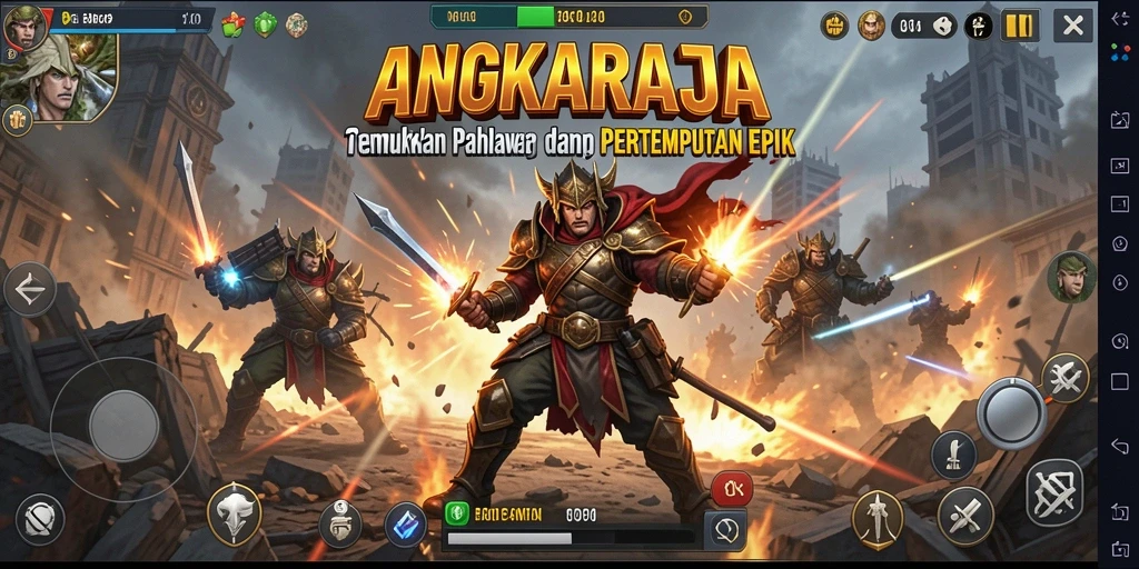 Screenshot gameplay <strong>ANGKARAJA</strong> yang menunjukkan aksi pertempuran tak terlupakan.