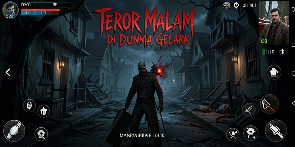 Screenshot gameplay DYO1 menampilkan suasana mencekam penuh darah dan kegelapan.