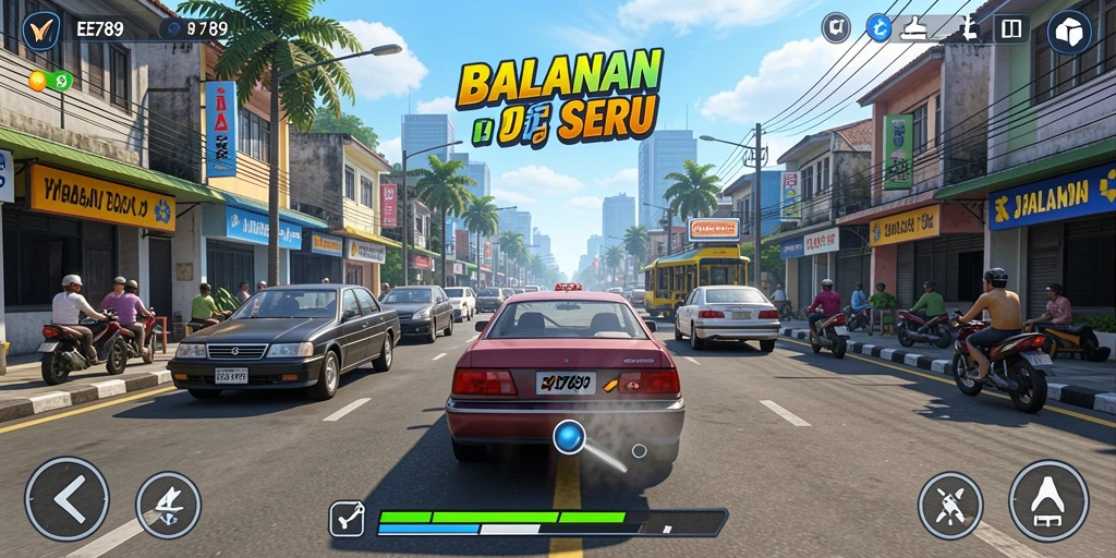 Gameplay seru dari EE789 dengan mobil balap melaju kencang.
