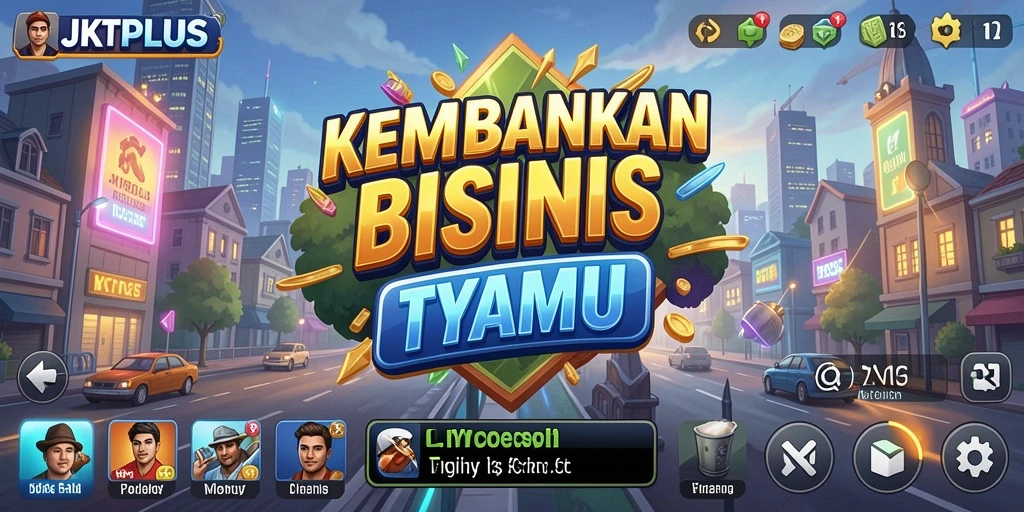 Screenshot gameplay JKTPLUS menampilkan suasana seru bisnis Tycoon.