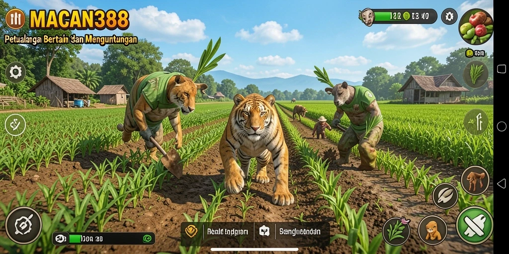 Screenshot gameplay MACAN388 dengan pemandangan ladang yang indah.