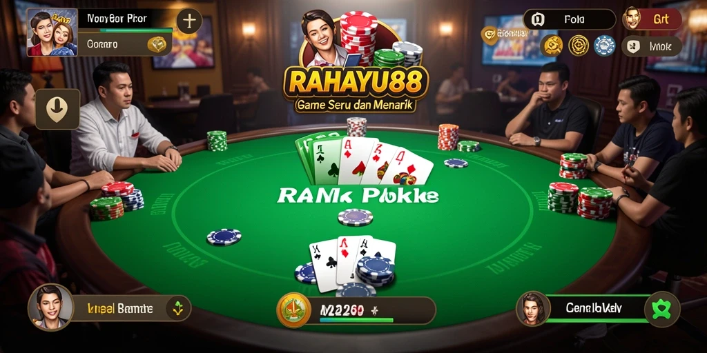 Screenshot gameplay RAHAYU88 menampilkan aksi poker yang seru.