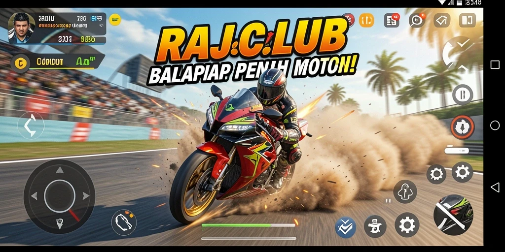 Screenshot RAJACLUB menampilkan aksi balap motor yang seru dan mendebarkan.
