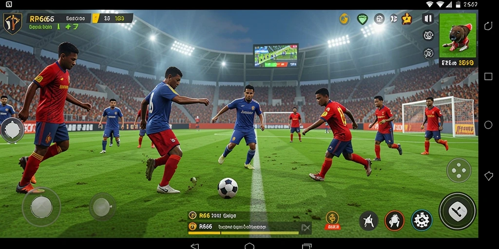 Tampilan gameplay menegangkan di RR666 dengan aksi sepak bola yang intens.