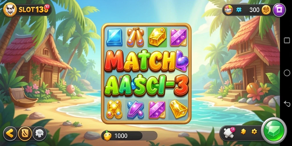 Screenshot SLOT138 menampilkan gameplay seru mencocokkan objek dalam kategori Match-3.