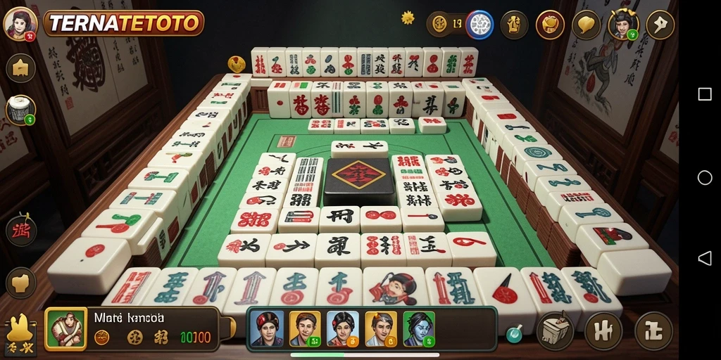 Tampilan gameplay seru di TERNATETOTO dengan ubin Mahjong yang berwarna-warni.